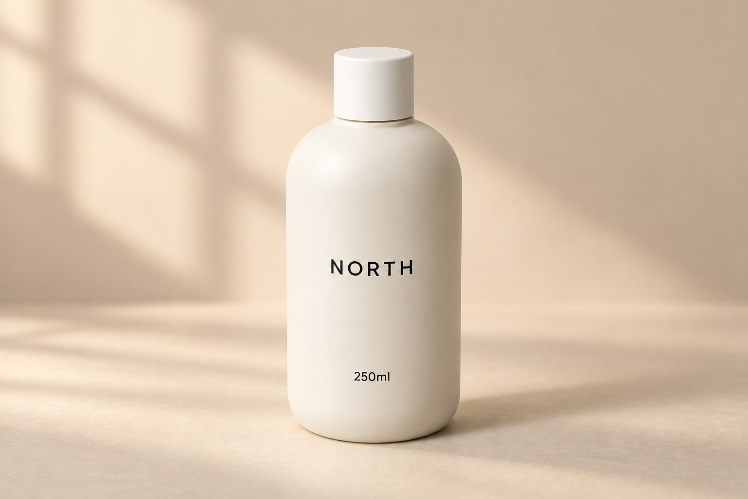The NORTH ceramic bottle edited into a warm beige studio scene
