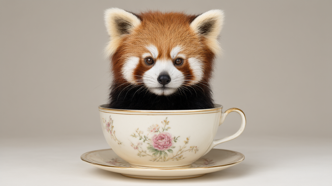 Qwen Image 3.0 original output for our red panda in a teacup test.
