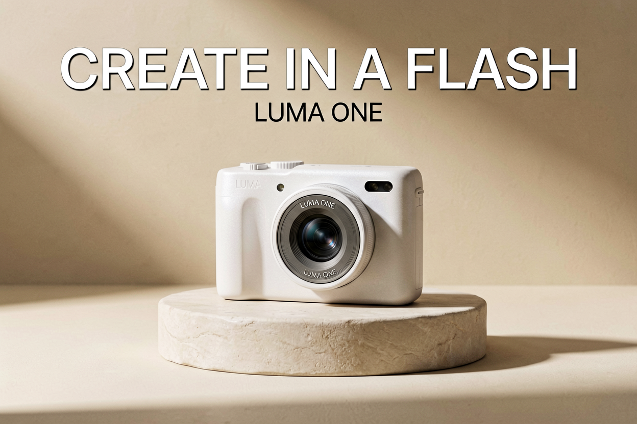 Agnes Image 2.1: test di conversione da testo a immagine in Flash che mostra una pubblicità della fotocamera LUMA ONE