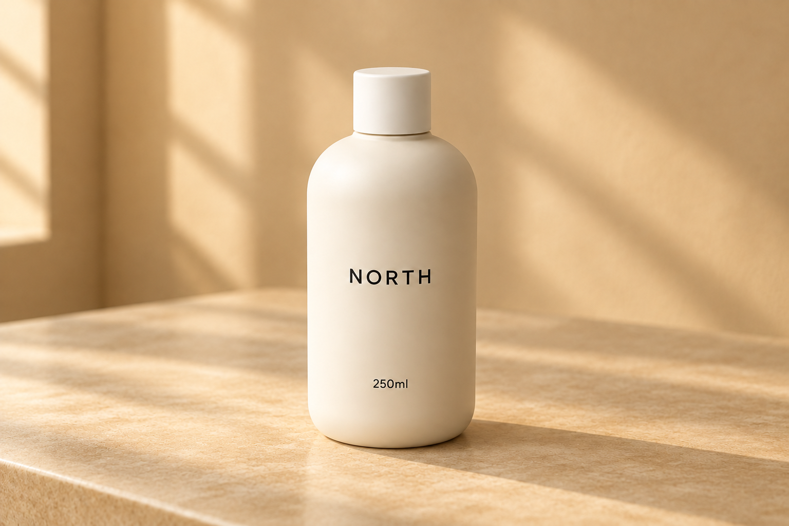 The NORTH ceramic bottle in a warm beige room with soft window light