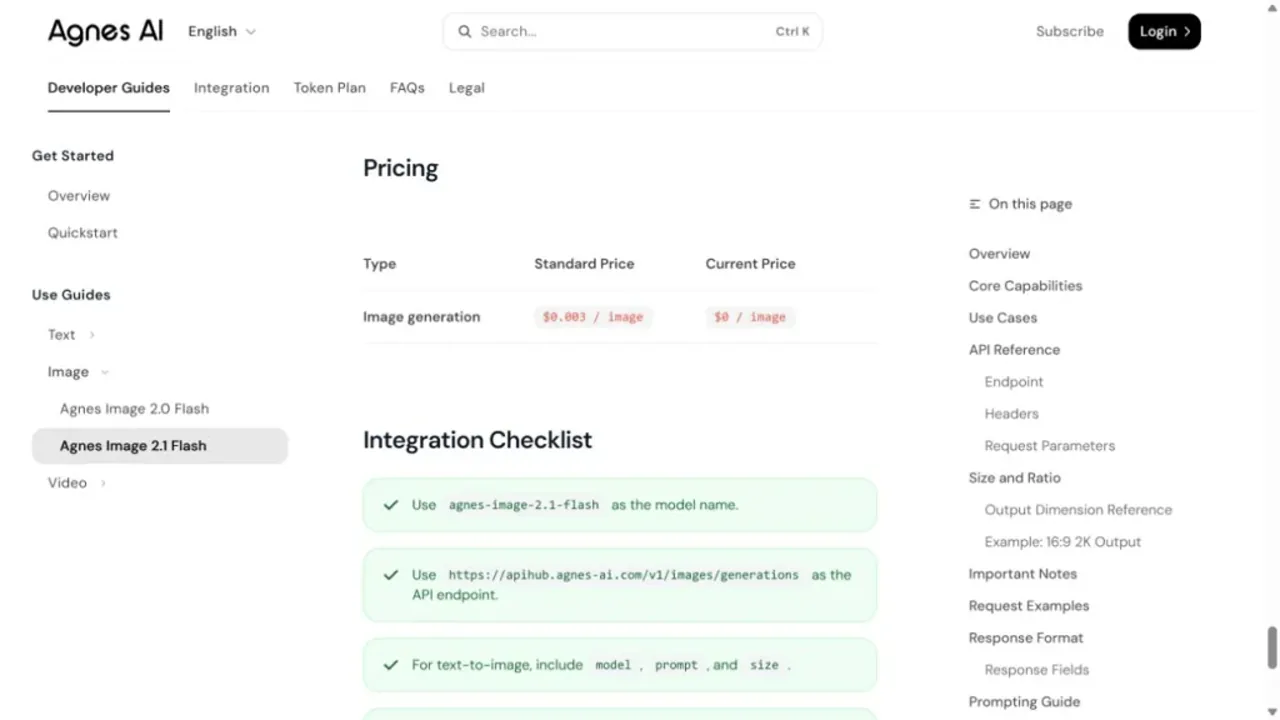 Agnes Image 2.1 Flash official pricing table