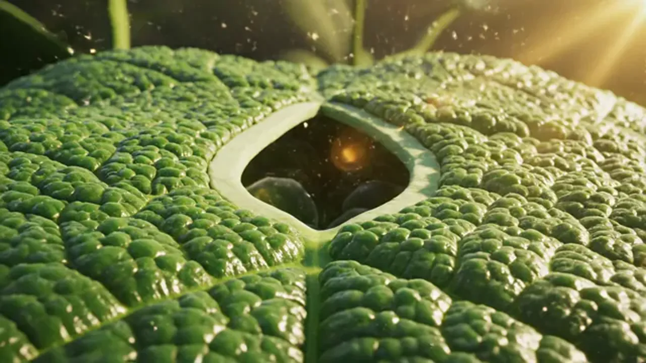 Inside a leaf during photosynthesis