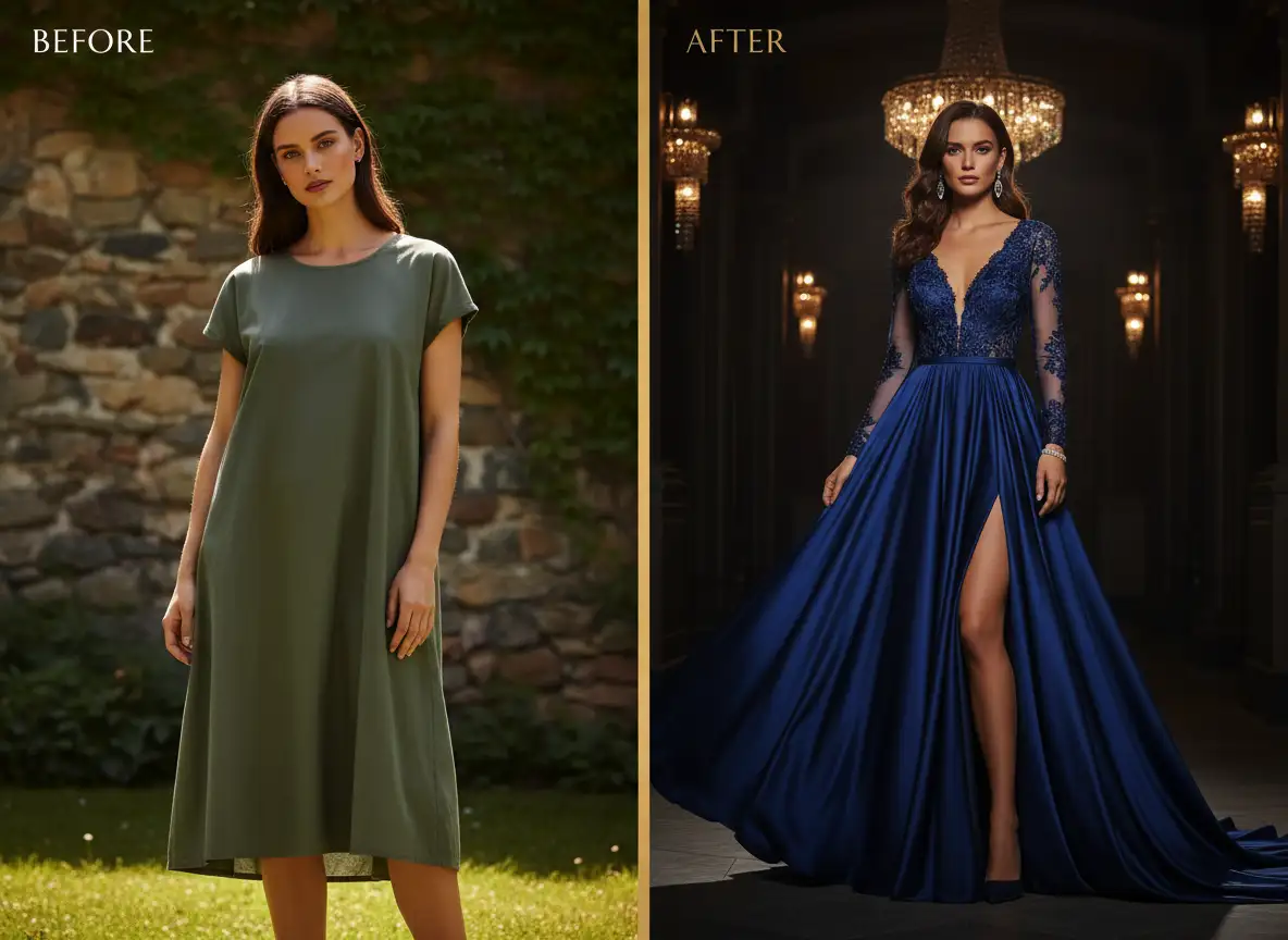 Simple Dress → High-End Evening Gown