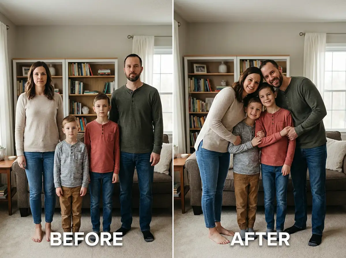 Casual positions → Warm family photos