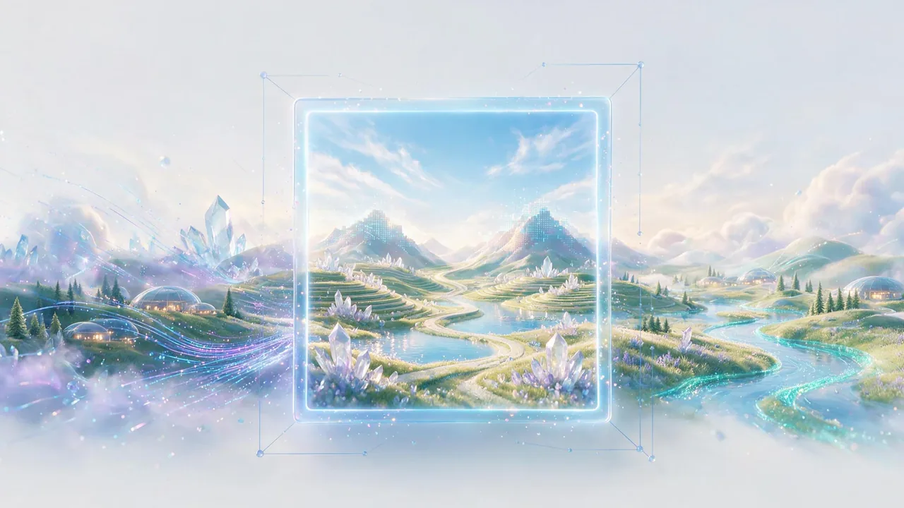 AI image extender expanding a framed landscape into a wider seamless scene