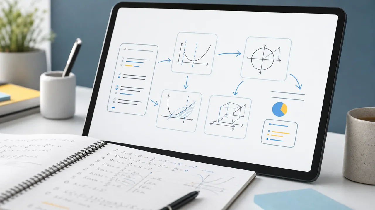 AI math solver showing step-by-step solution cards and math diagrams