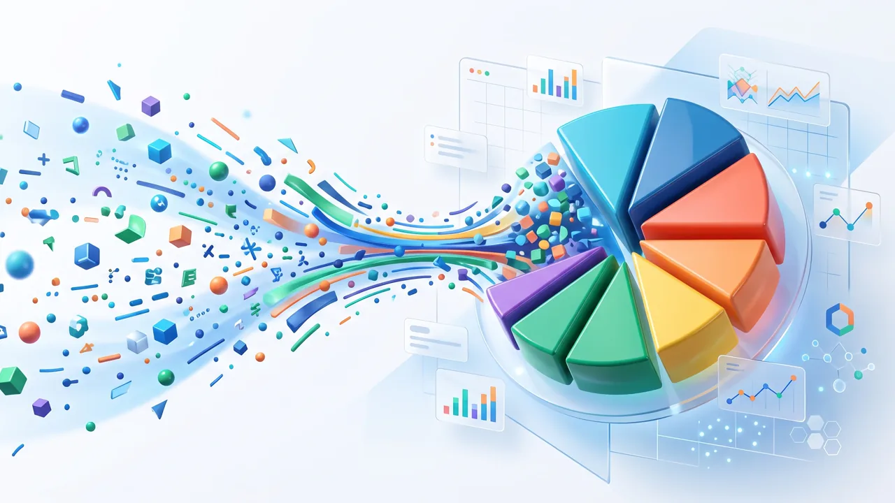 Colorful pie chart visualizing proportions from a simple data table