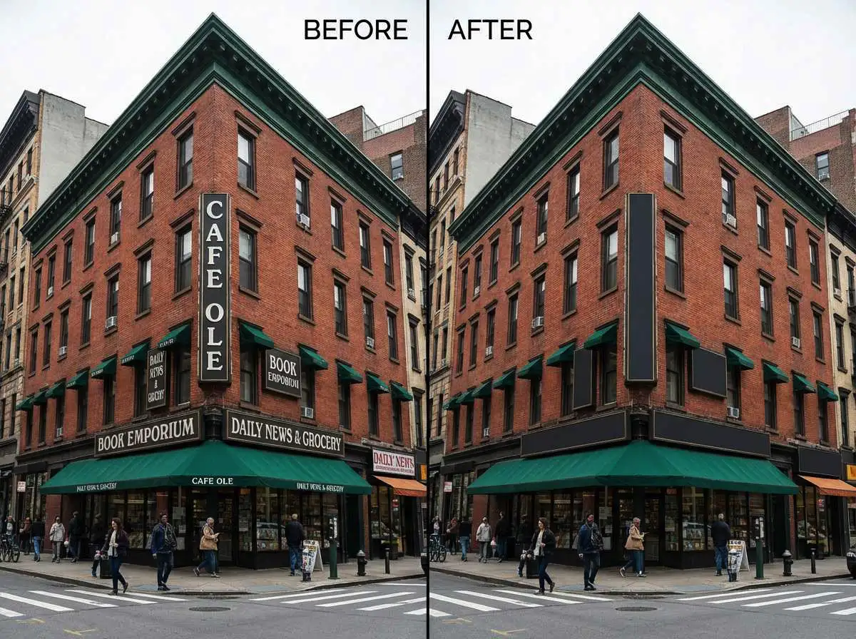 Building/scene sign text removal