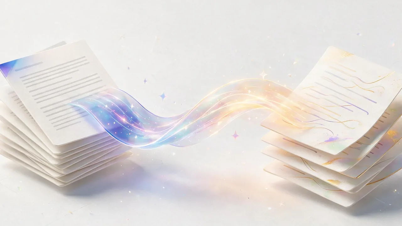 Stiff document text transforming into clearer and more polished writing