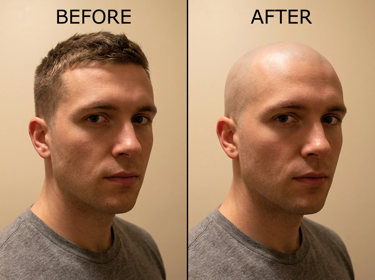 Short hair → completely bald
