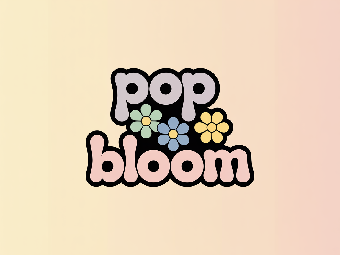 Pop band logo in pastel tones, soft gradients, playful typography, artistic background, minimal modern design