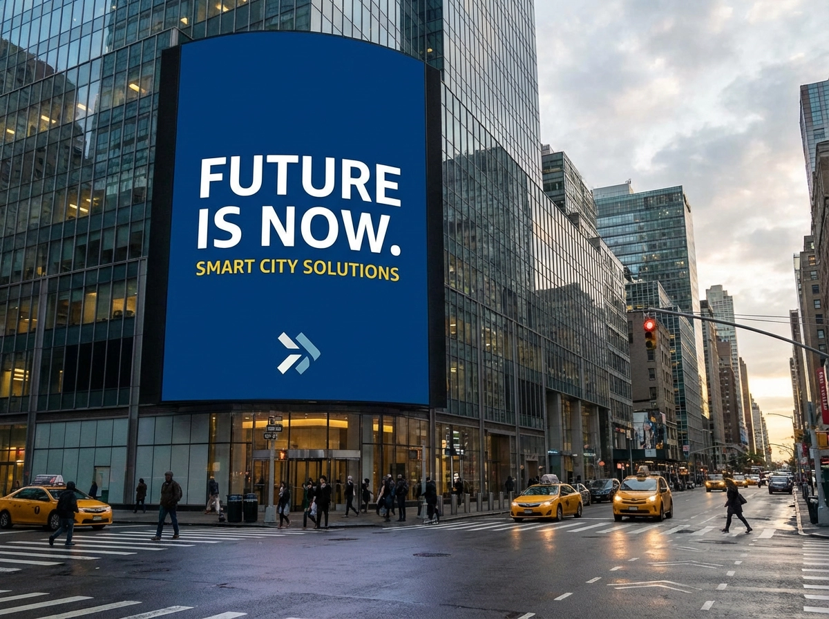 Diseño moderno de valla publicitaria exterior, tipografía audaz, colores de alto contraste, diseño minimalista, fondo de calle urbana, maqueta publicitaria realista