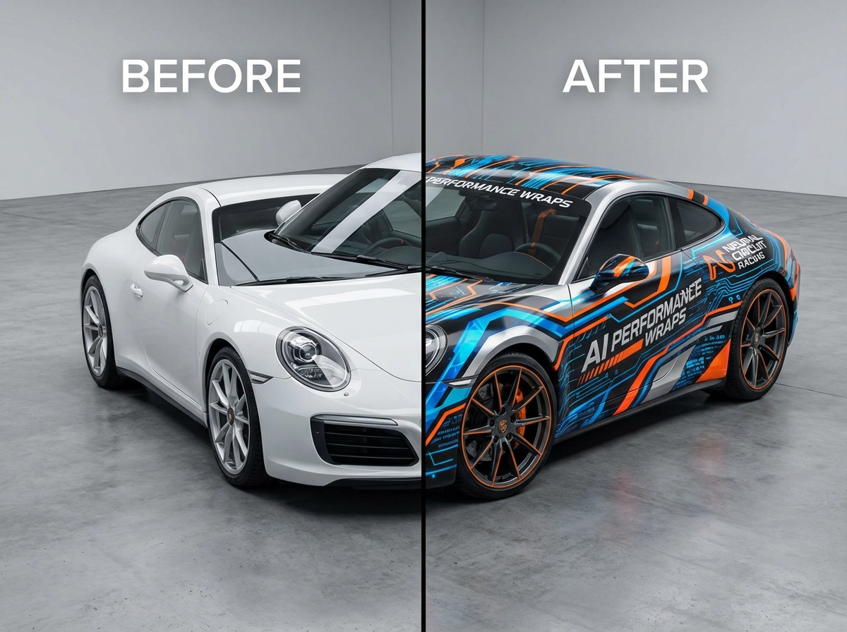Comparison of sports car film wrapping effects