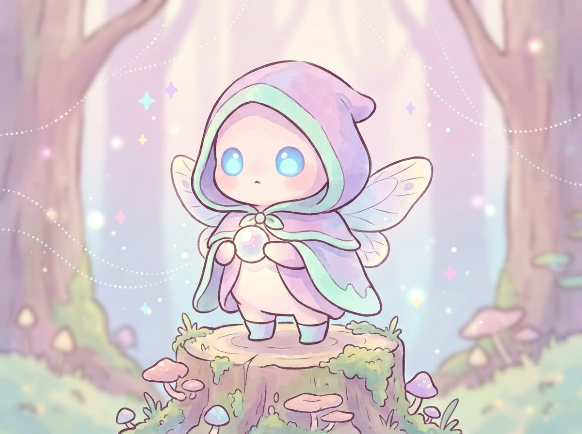 Personagem animal chibi, texturas fofas, cabeça oversized, patinhas minúsculas, estilo de ilustração de livro infantil