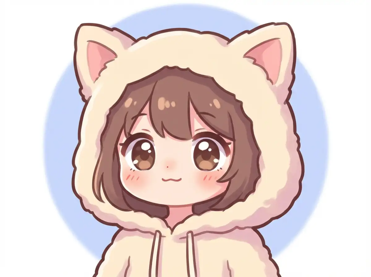 Kawaii anime character avatar, simple design, round facial features, soft lighting, minimal background, cute anime art style