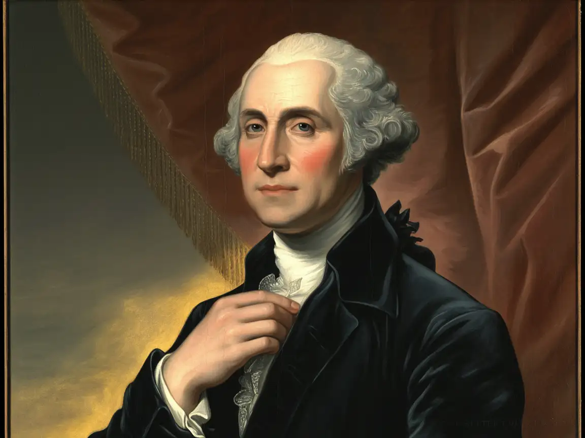 Renaissance-style George Washington oil painting with golden tones and canvas texture