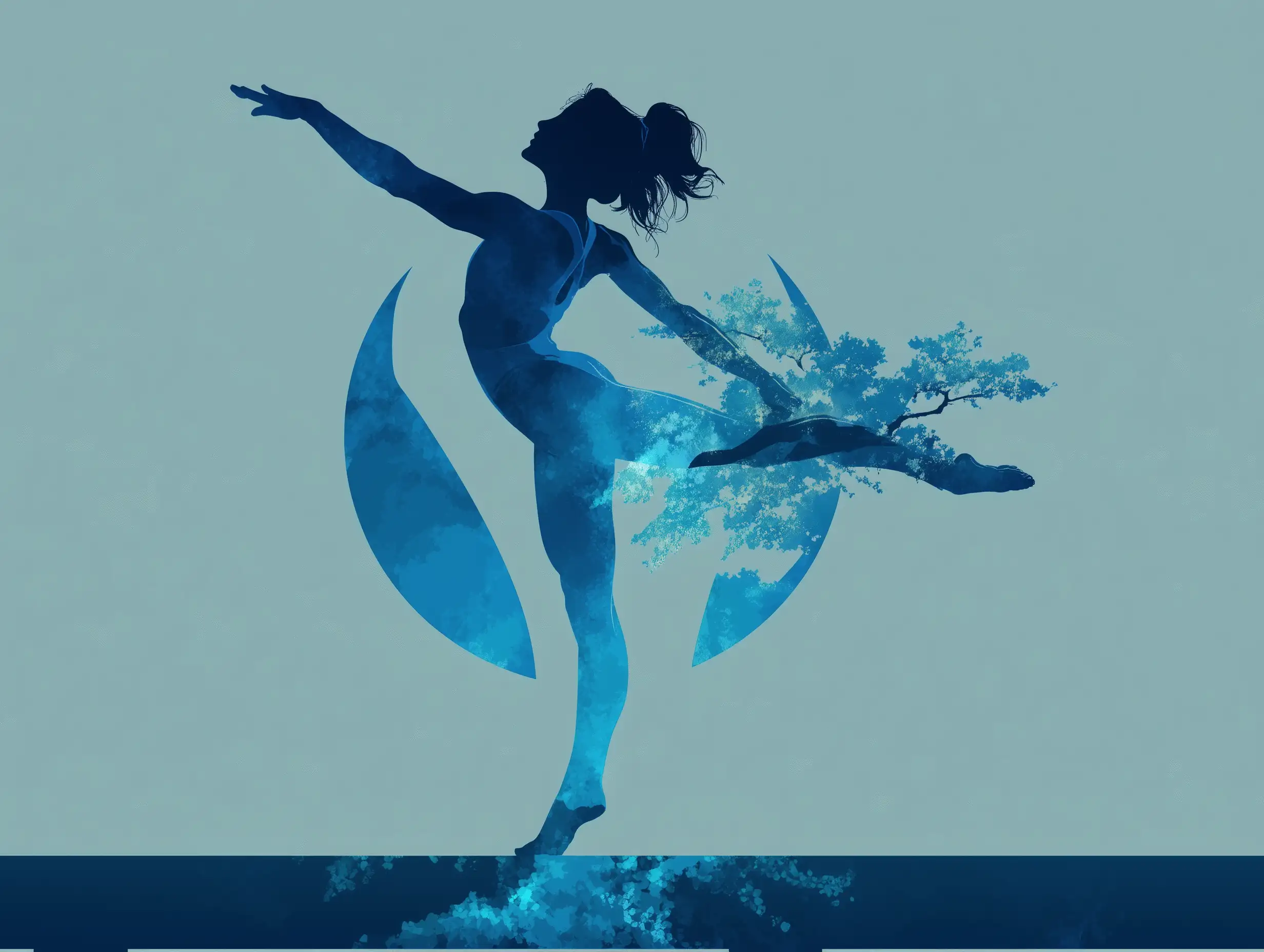 Strong gymnast balancing on beam, solid silhouette style, clean thick line design, professional gymnastics team logo