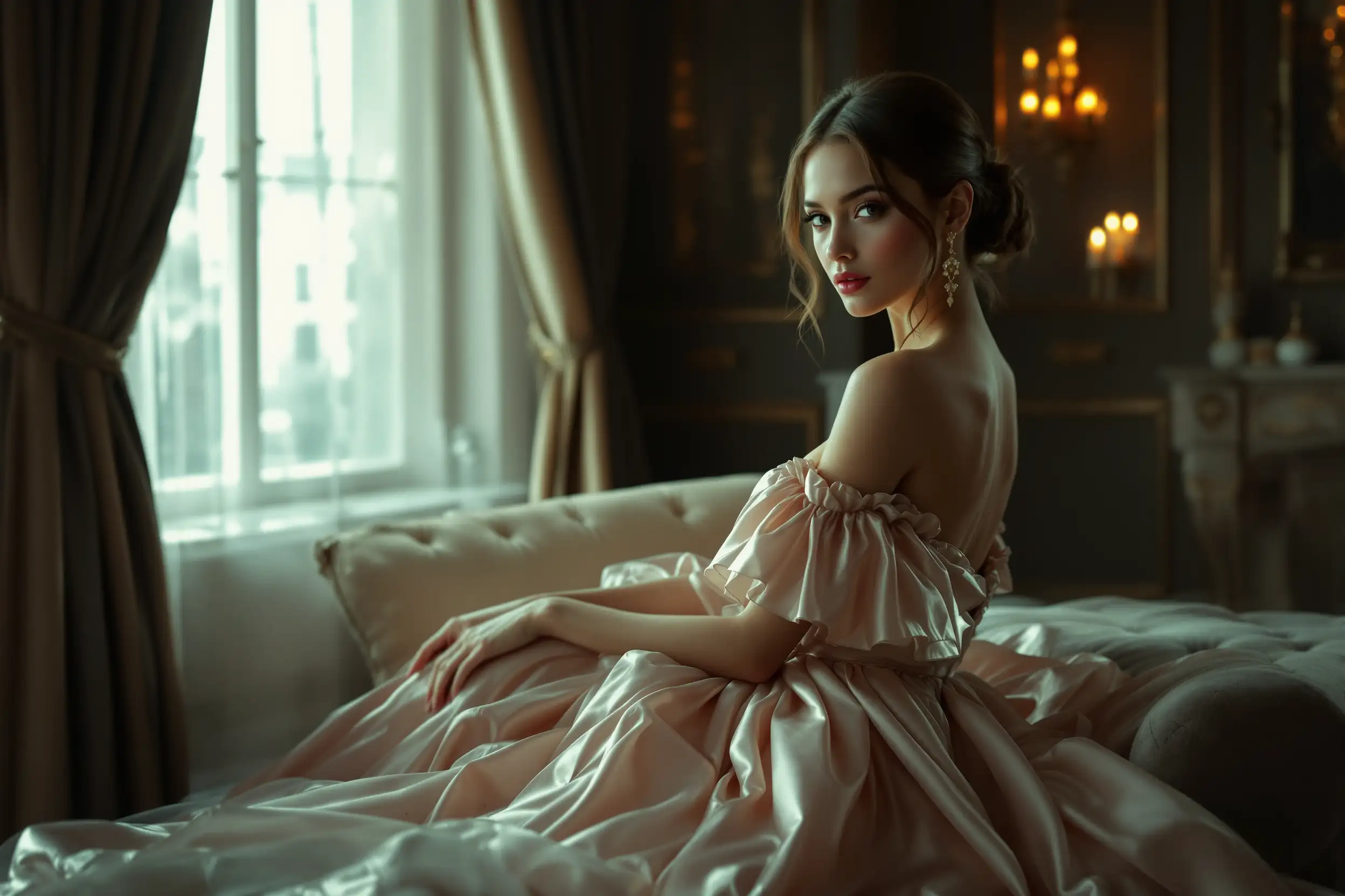 “A stunning young woman with flawless skin and flowing hair, posing elegantly in a fashion studio, soft cinematic lighting, ultra-realistic photography style, shallow depth of field, Vogue magazine editorial aesthetic”