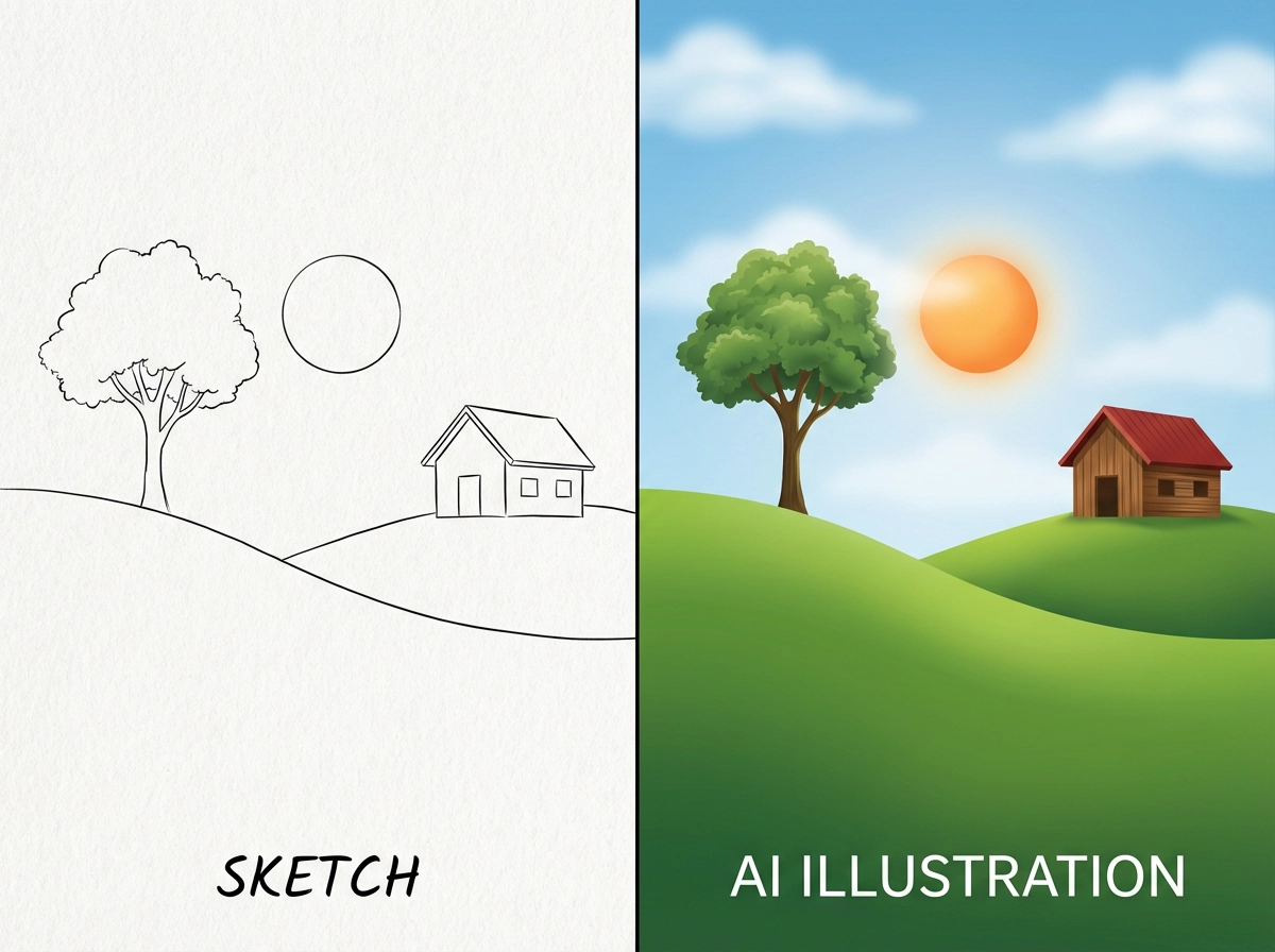 Line drawing → Complete illustration