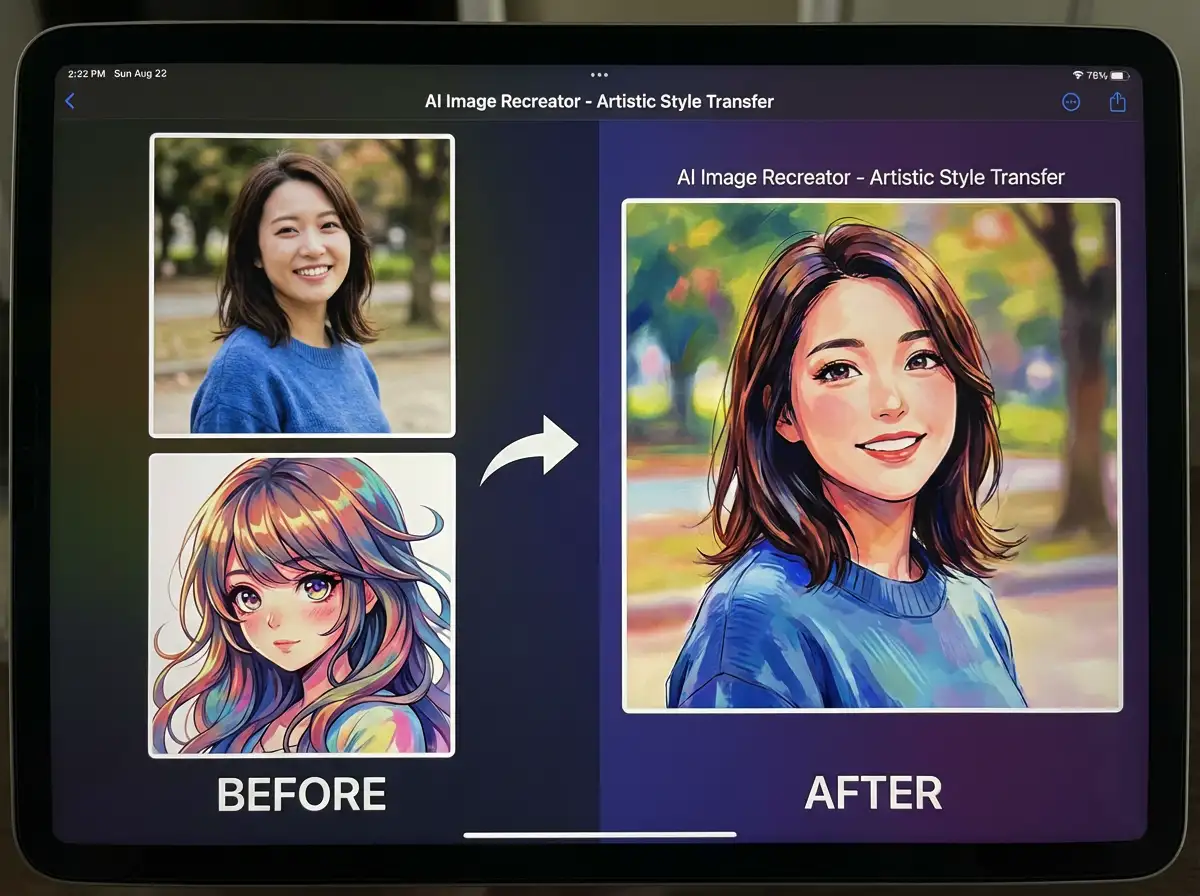 AI Image Recreator transforms portraits into stunning artworks in different styles.