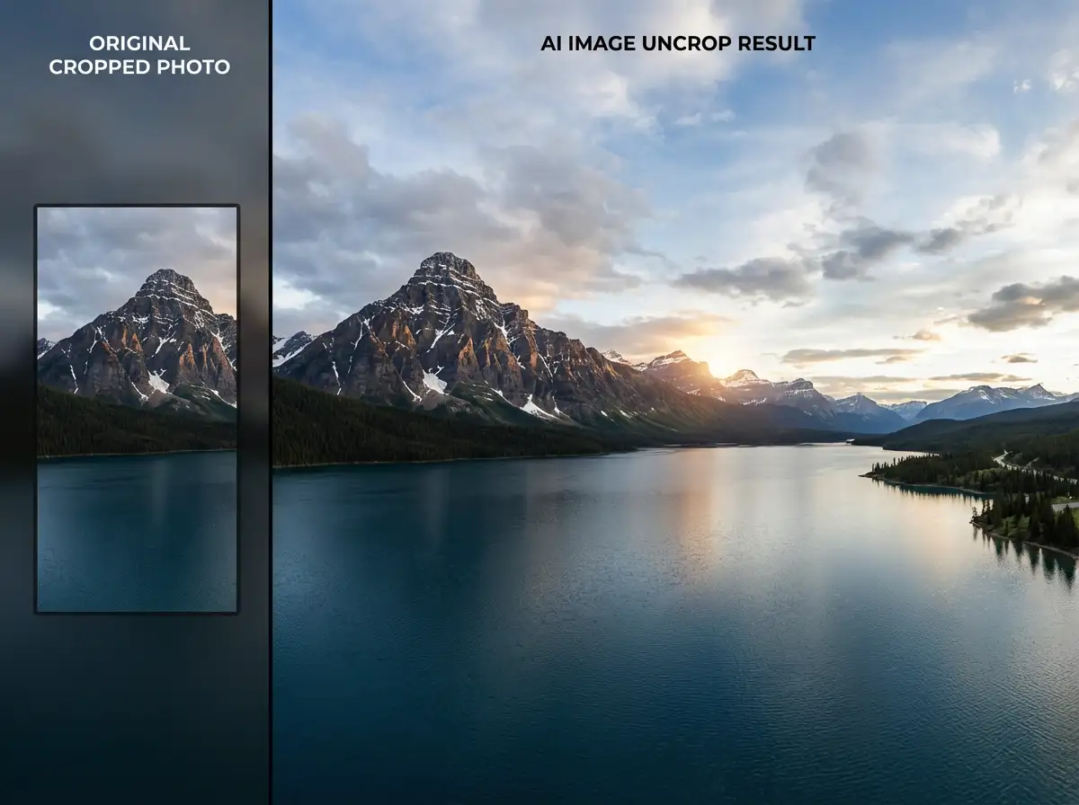 Uncrop landscapes by extending skies, mountains, and scenery naturally.