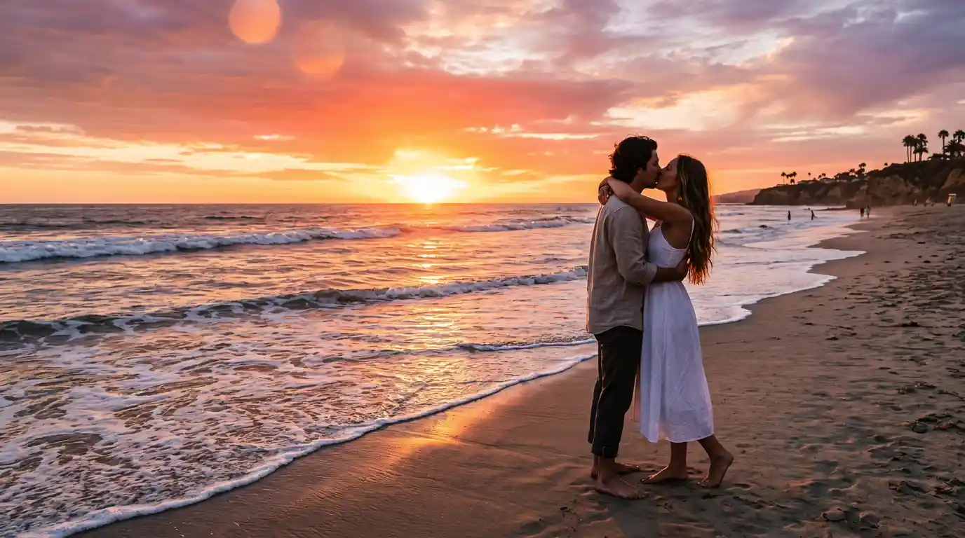 Golden Hour Beach Embrace