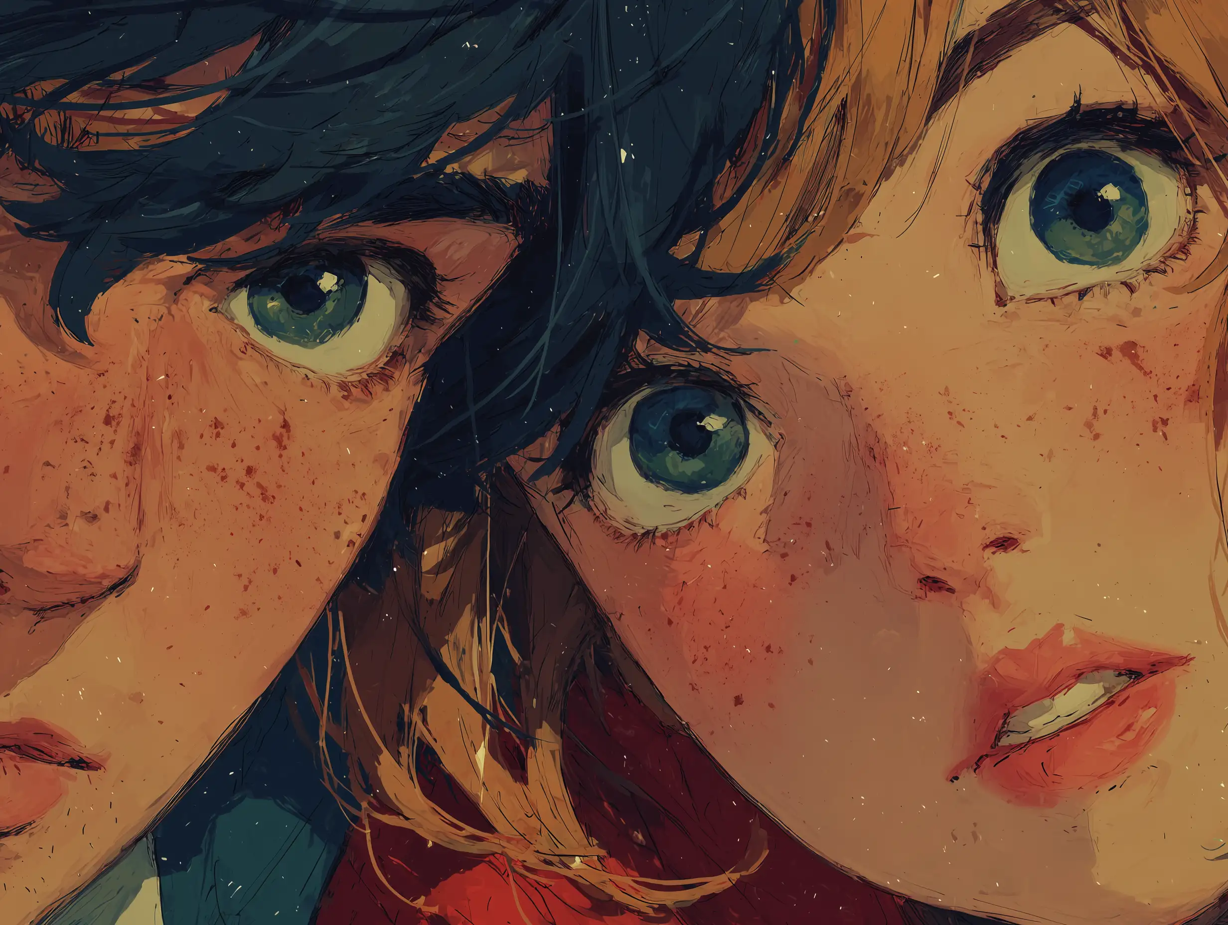 动漫风格的浪漫情侣场景,富有表现力的眼睛,柔和照明,情感氛围,温柔的爱情时刻,高品质动漫插图