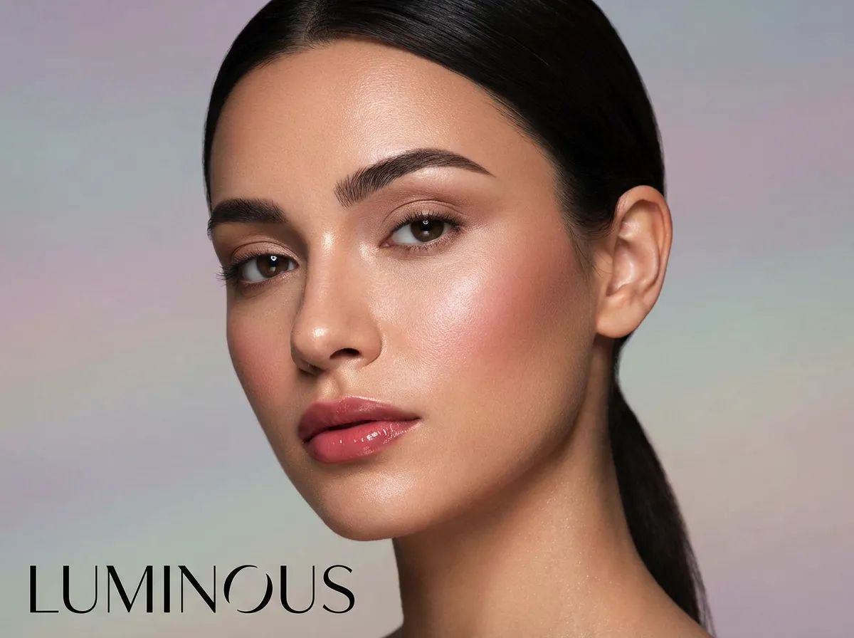 Beauty campaign makeup visual, polished look, brand-style composition, soft studio lighting, professional beauty advertising style