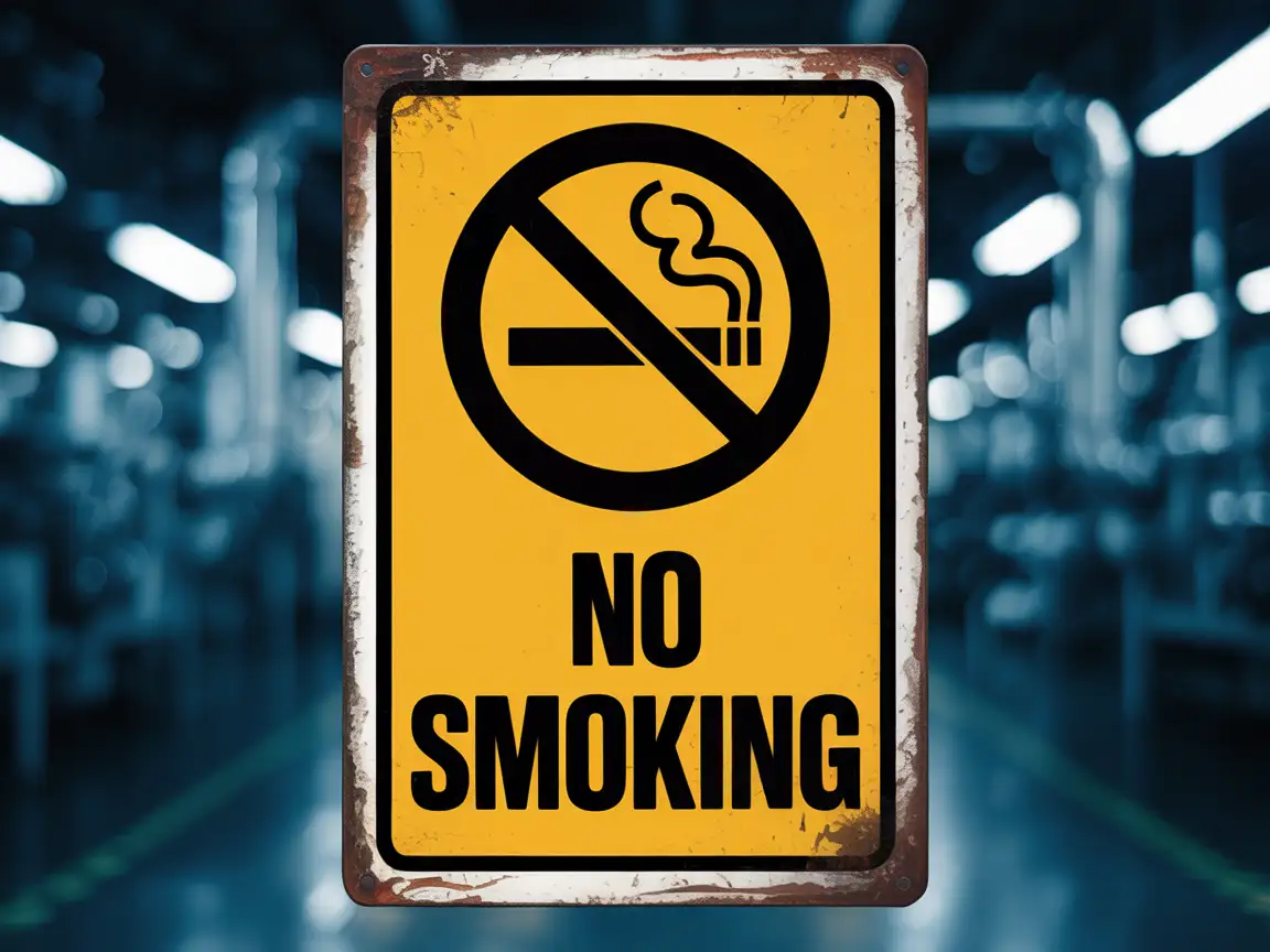No smoking sign designed like a corporate safety poster, bold typography, clean layout, OSHA-inspired style.