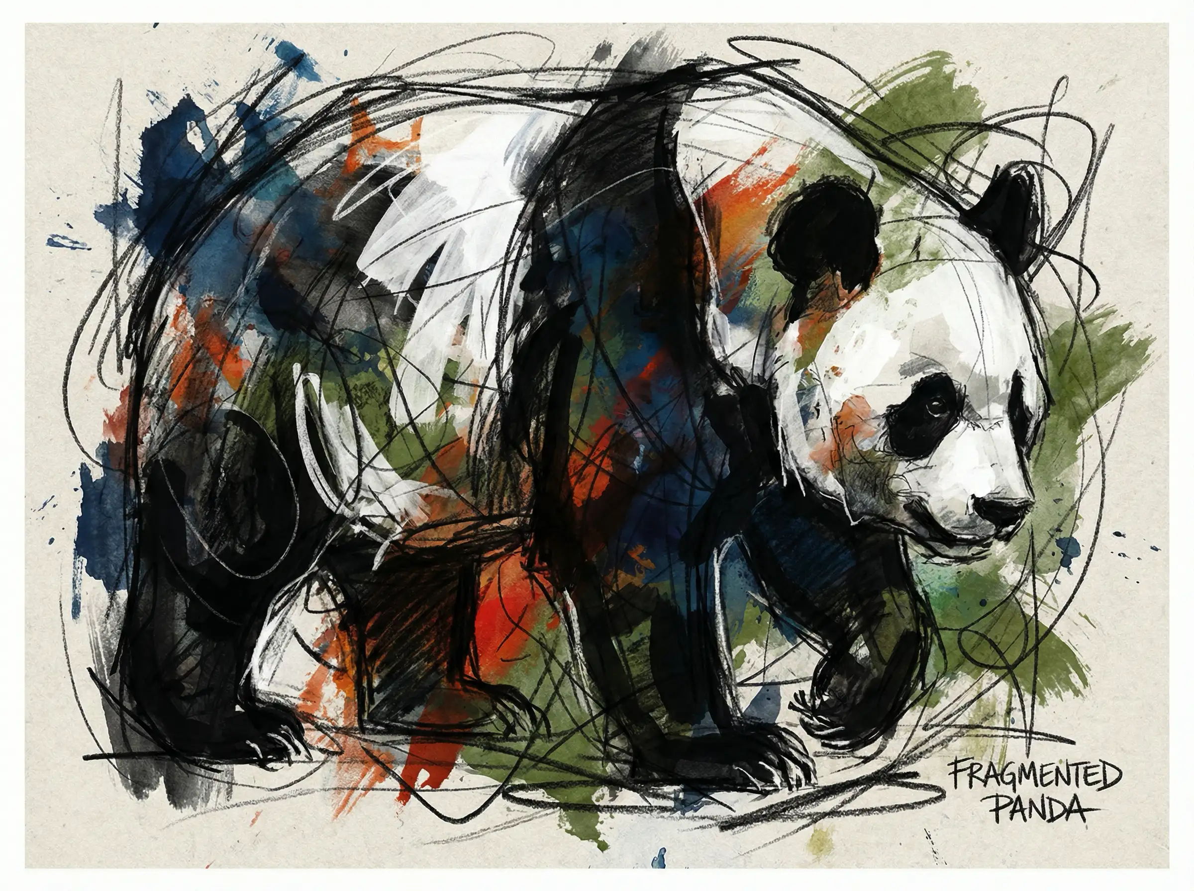 Traditional Chinese ink painting of a panda, expressive brush strokes, calm minimalist composition