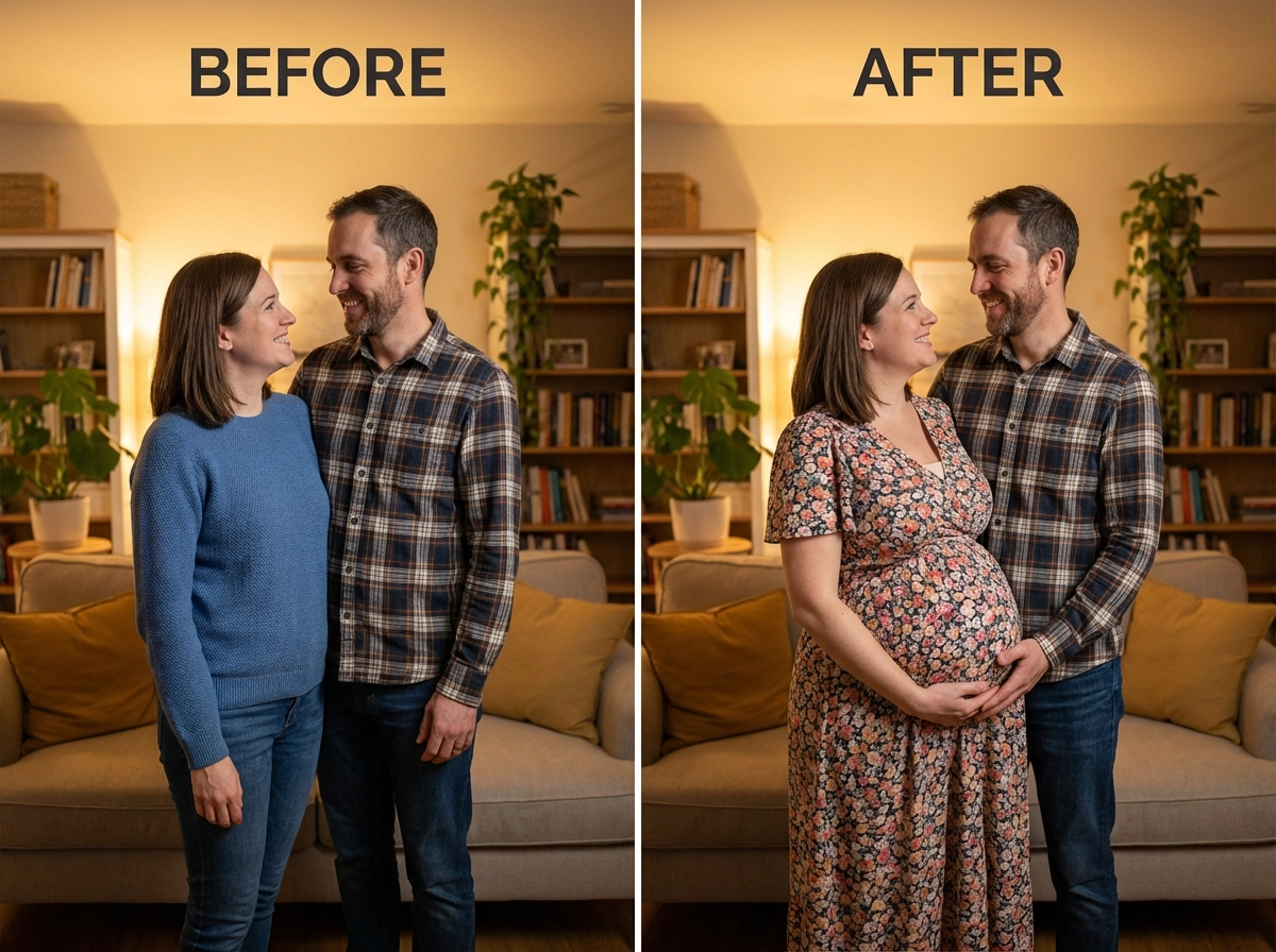 Radiant pregnant woman in living room