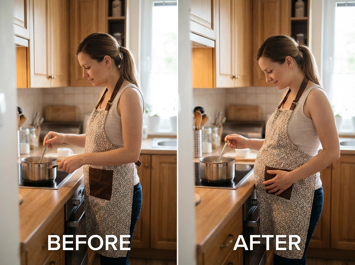 Creative pregnancy image in kitchen