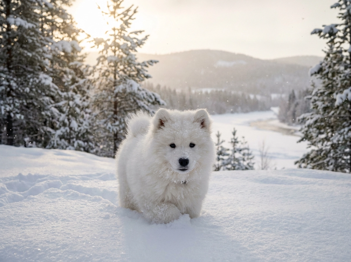 A watercolor painting style of a beagle puppy running through a field of wildflowers, soft artistic strokes, vibrant colors, joyful expression.