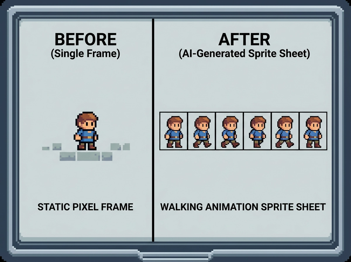 Static pixel character → Walking animation