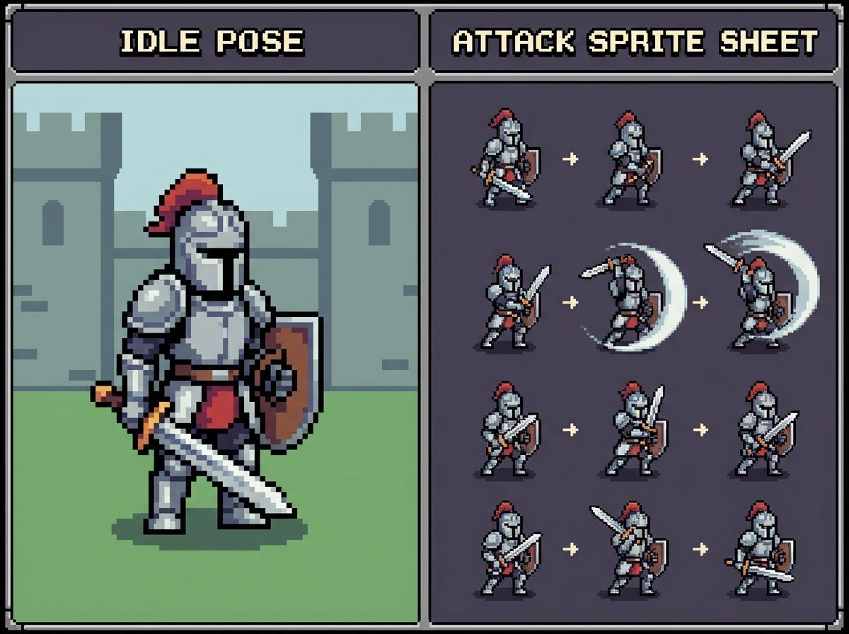 The game character Idle → Attack action
