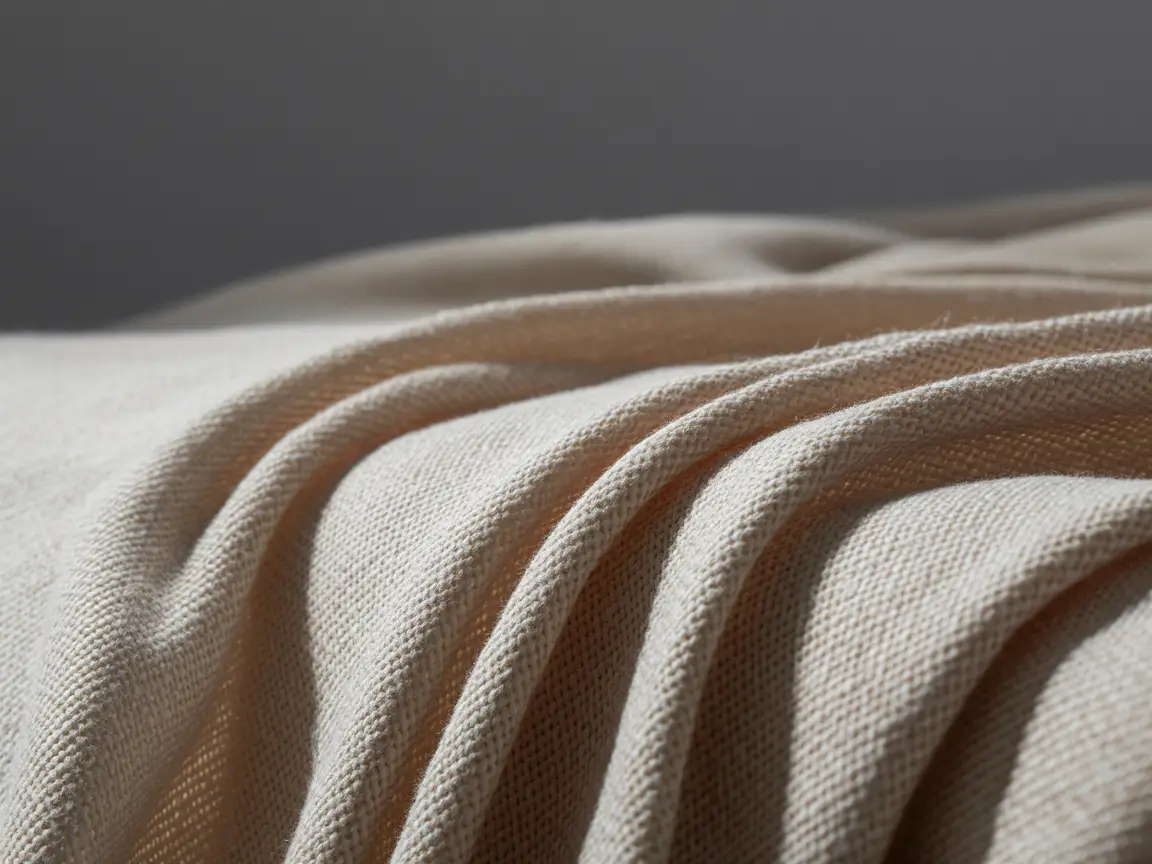Linen fabric texture with visible weave and soft natural shadows