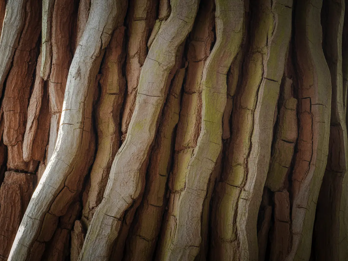 Tree bark texture with deep grooves and earthy tones
