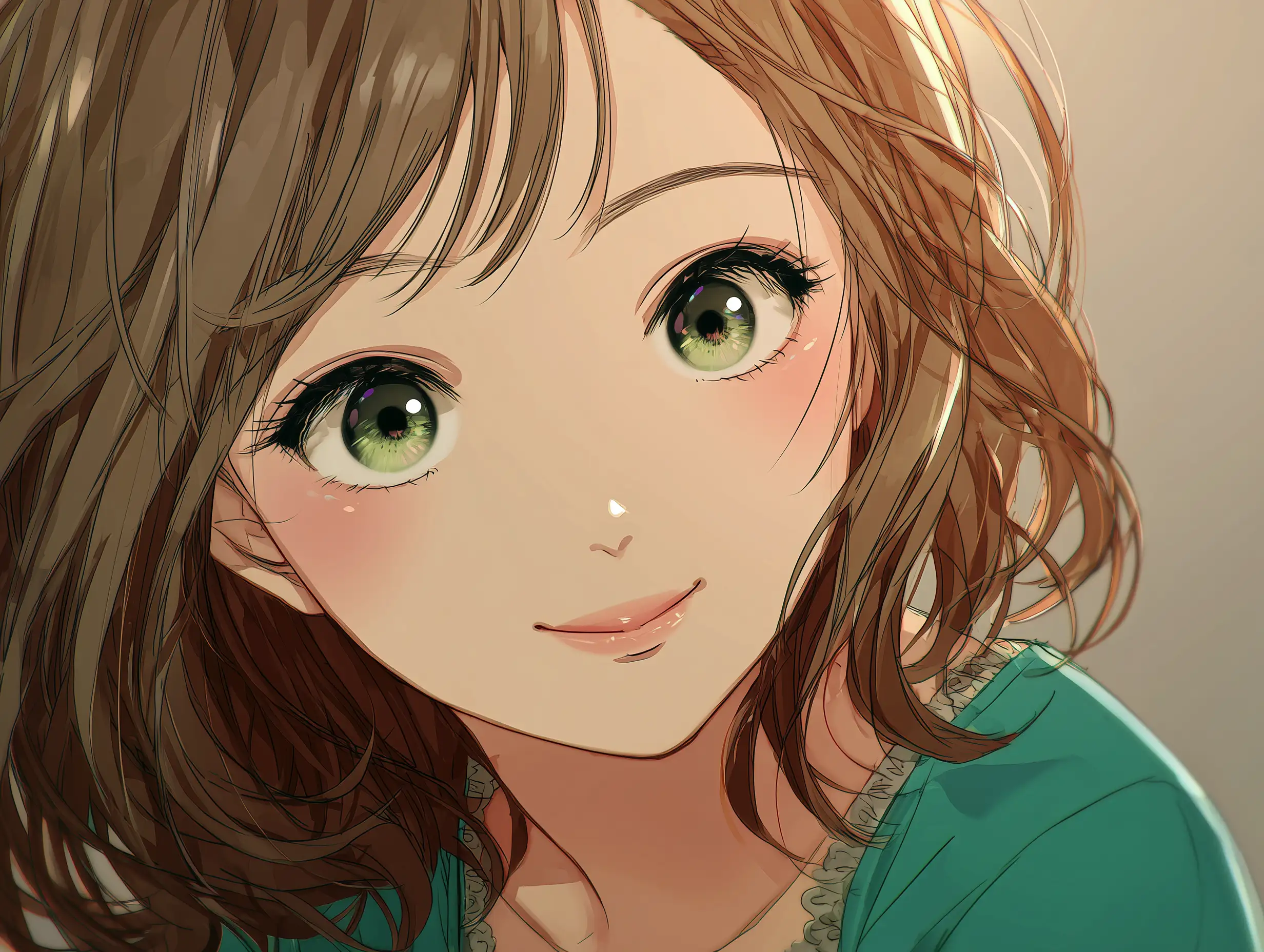 Anime-style virtual girlfriend character with expressive eyes, soft pastel colors, gentle smile, clean background, high-quality anime illustration