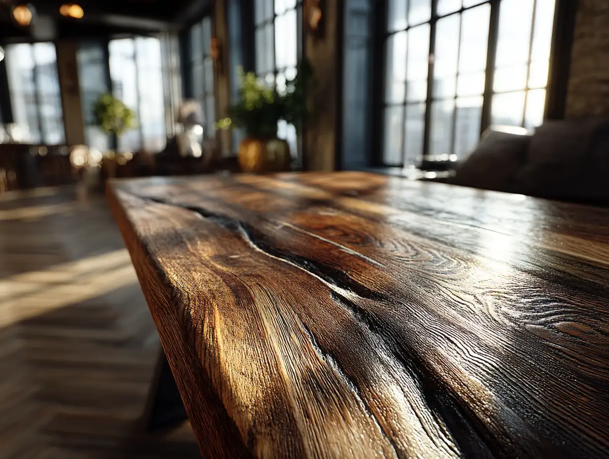 Deep dark-walnut wooden surface, rich contrast, elegant premium finish, fine grain details, warm cinematic lighting