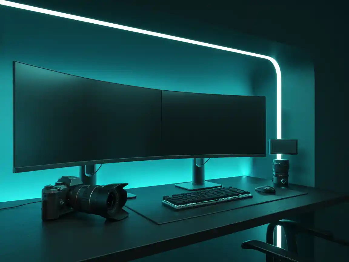 A high-contrast, dramatic shot of an industrial gym floor, heavy cast-iron dumbbells, a glowing neon timer on a brick wall, moody lighting emphasizing strength and grit, wide aspect ratio.