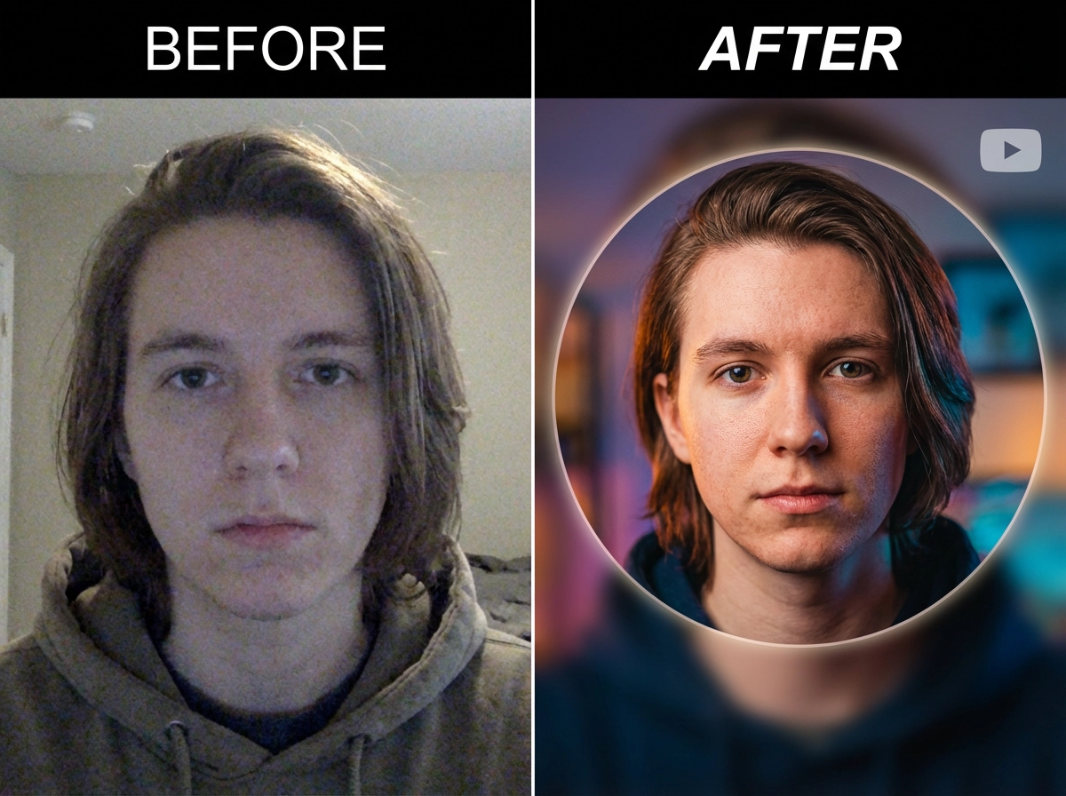 Blurry selfie → High-definition YouTube profile picture
