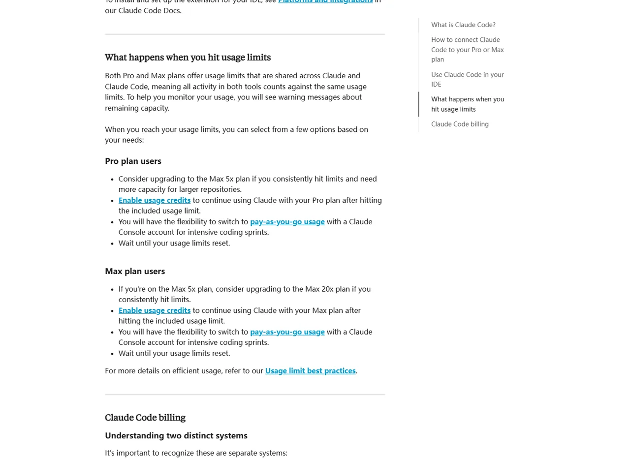 Claude help page explaining shared Pro and Max usage limits across Claude and Claude Code
