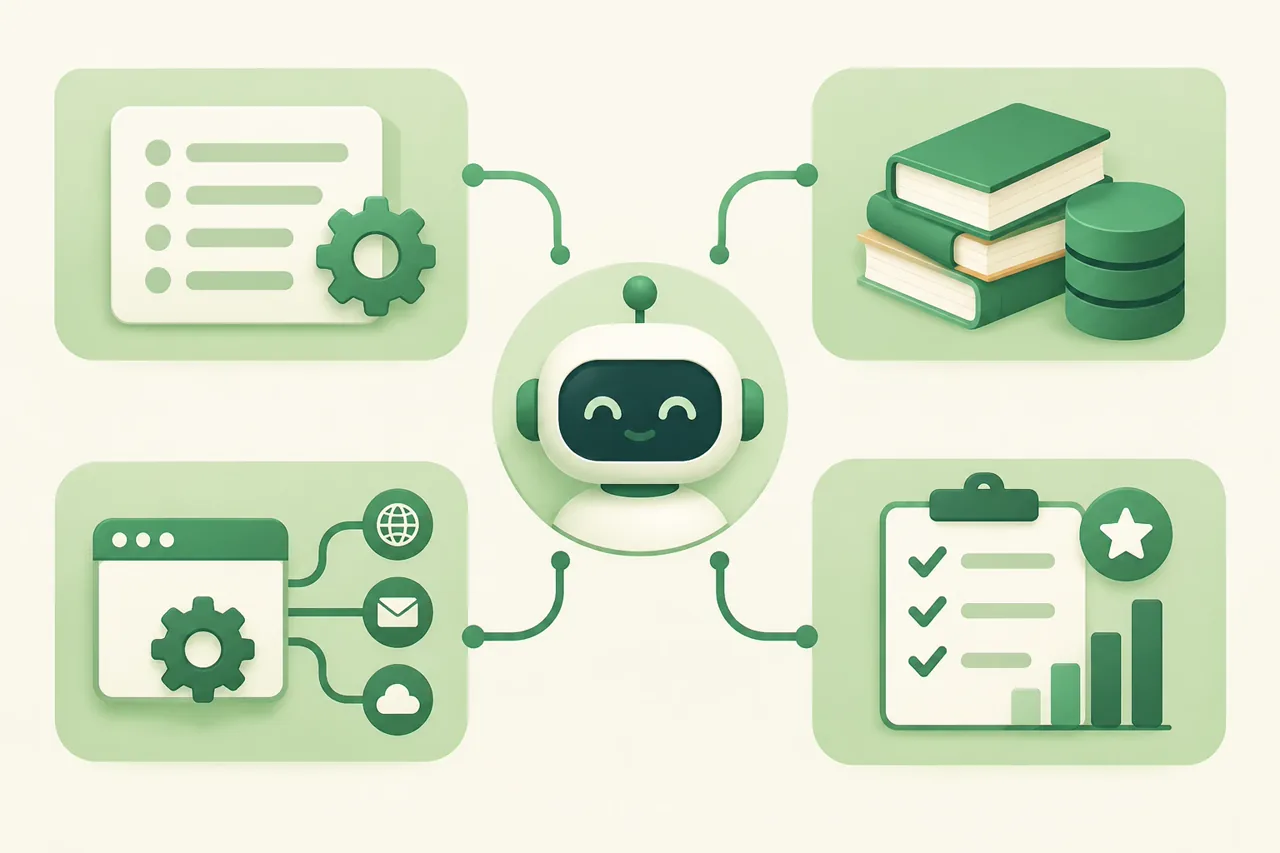 Custom GPT chatbot building blocks for instructions, knowledge, actions and evaluation