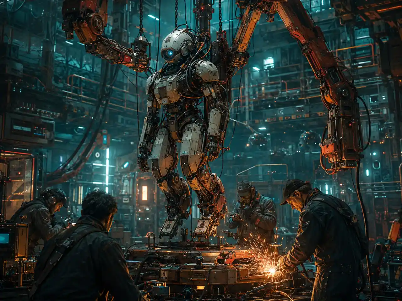 Community industrial mecha bay scene