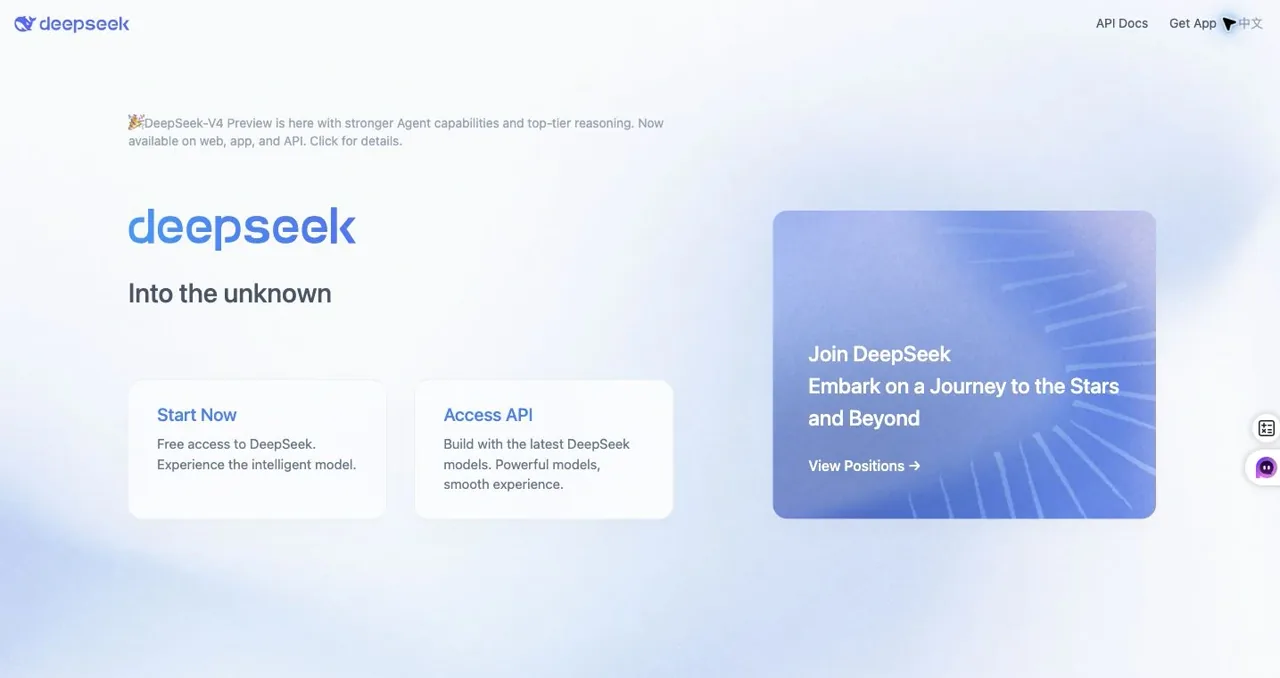 DeepSeek V4 preview announcement on DeepSeek's official English website
