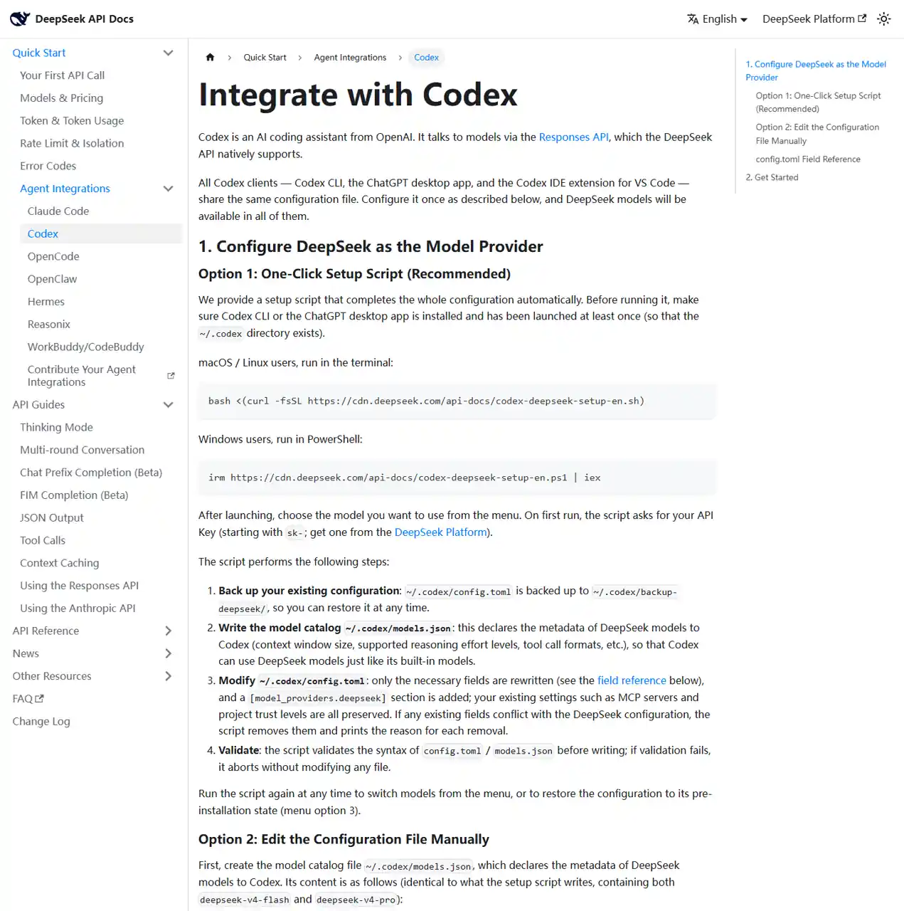 Istruzioni ufficiali per l'integrazione di DeepSeek V4 in Codex