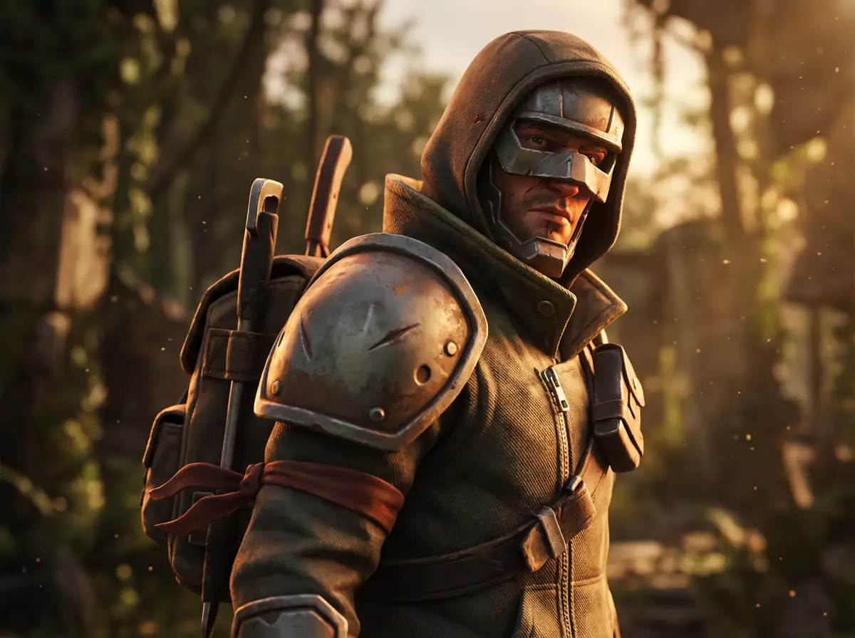 반현실적인 포트나이트 캐릭터, 세밀한 텍스처, 시네마틱 조명, 얕은 피사계 심도