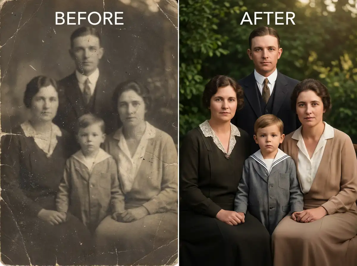 This image editor repairs damaged old photos and brings them back to life.