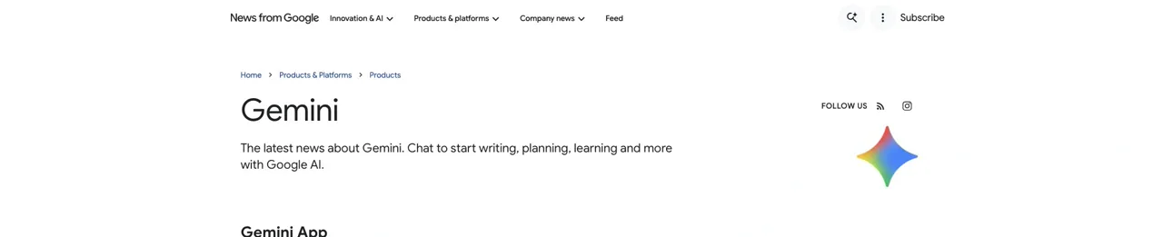 Gemini product and model updates on Google's official website