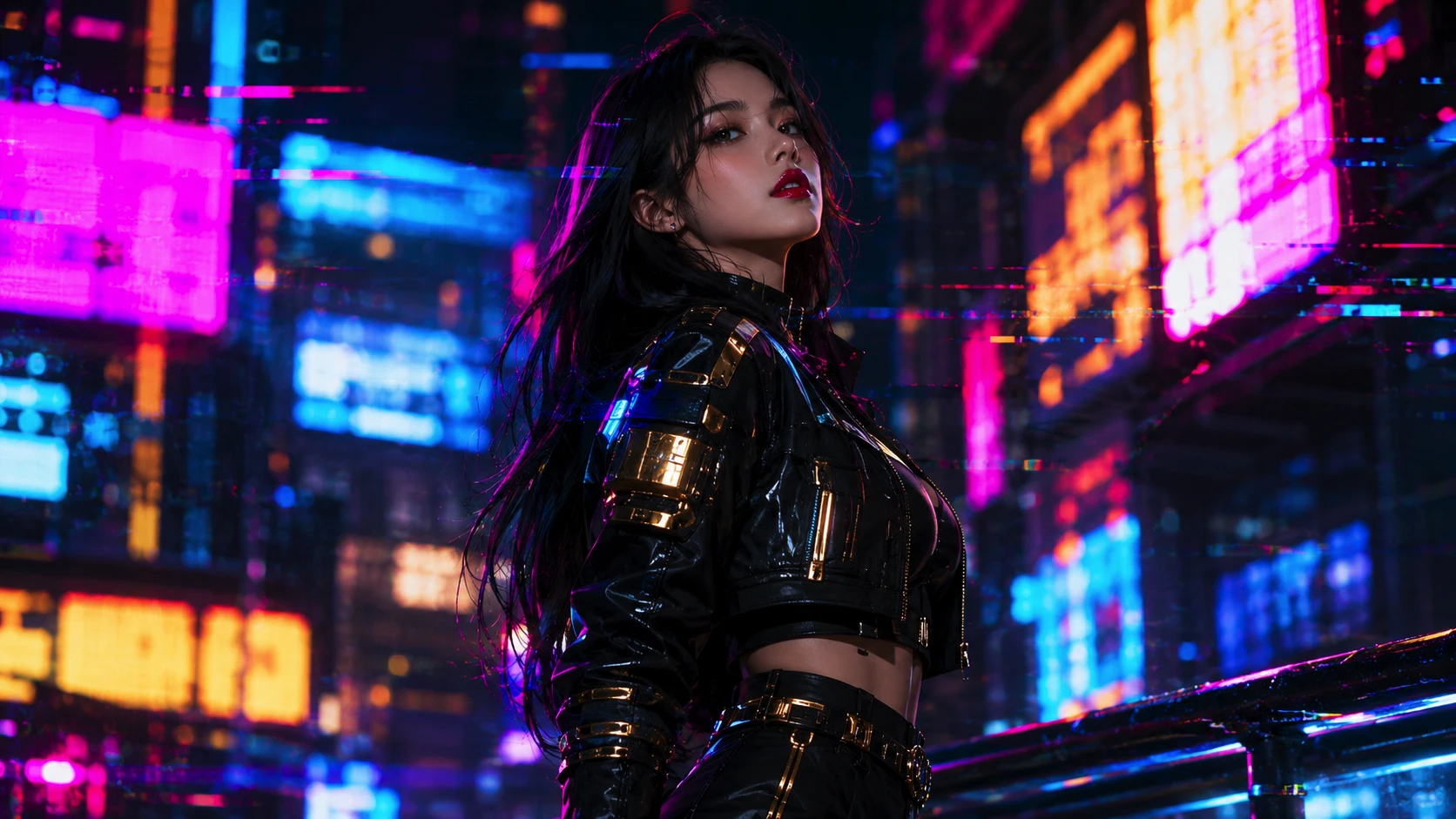 Glitchy glam AI girl image